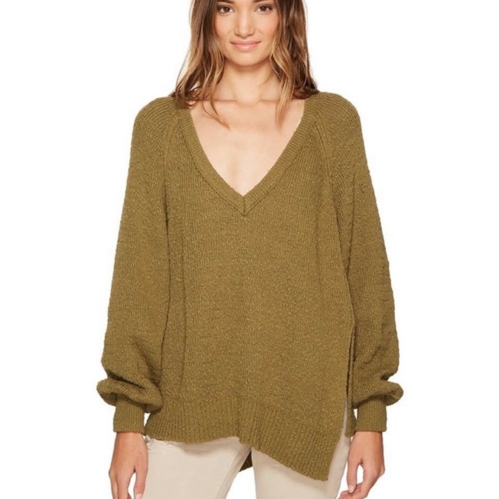Free People - Olive Green V-neck Sweater
